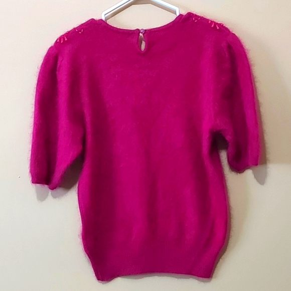Vintage Angora Blend Beaded Short Sleeve Sweater - Picture 2 of 6